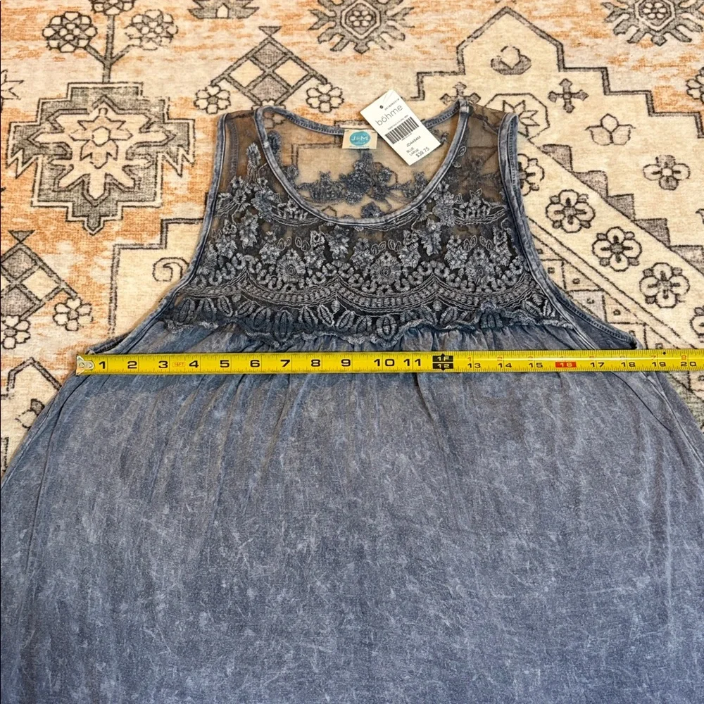 NWT BÖHME L J&M so soft sleeveless boho dress w/ embroidered top, marbled blue - Picture 7 of 9